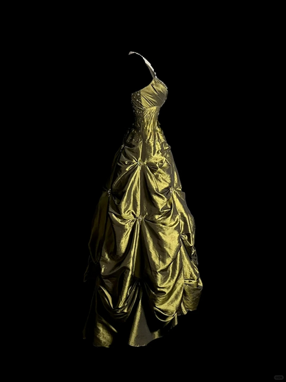 Retro Ball Gown Sweetheart Straps Green With Silver Beads Long Prom Dresses Evening Gowns Evening Dress DP929