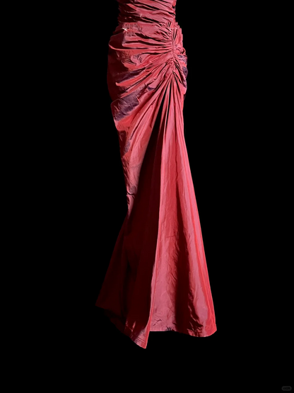 Vintage Mermaid Square Burgundy Taffeta Long Prom Dresses Evening Gowns Evening Dress DP931