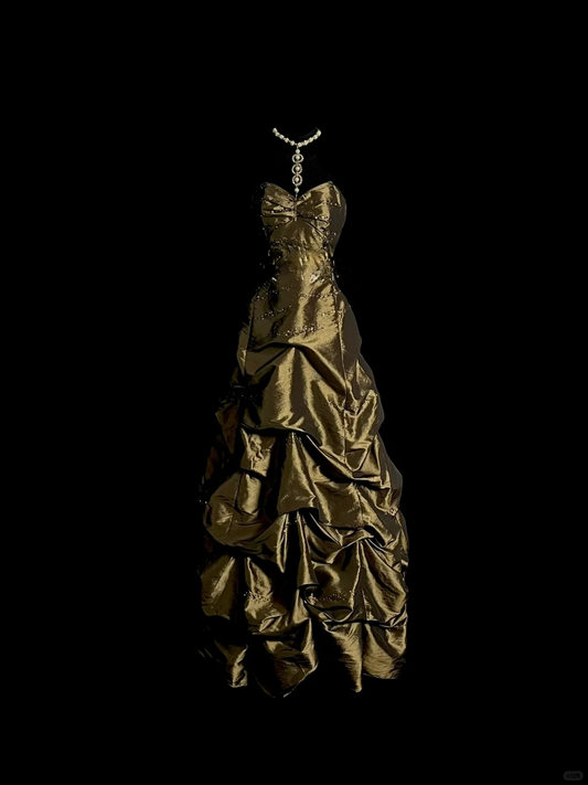 Retro Ball Gown Sweetheart Green With Silver Beads Long Prom Dresses Evening Gowns Evening Dress DP934