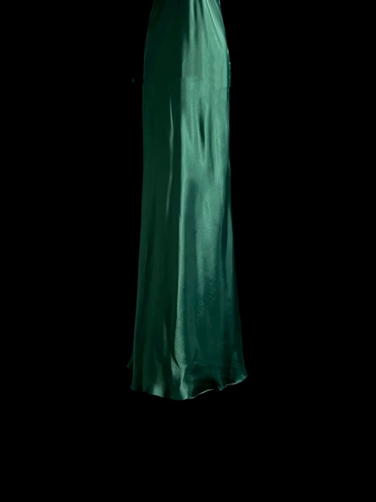 Vintage Mermaid Halter Green Satin Long Prom Dresses Ruffles Evening Gowns Evening Dress DP937