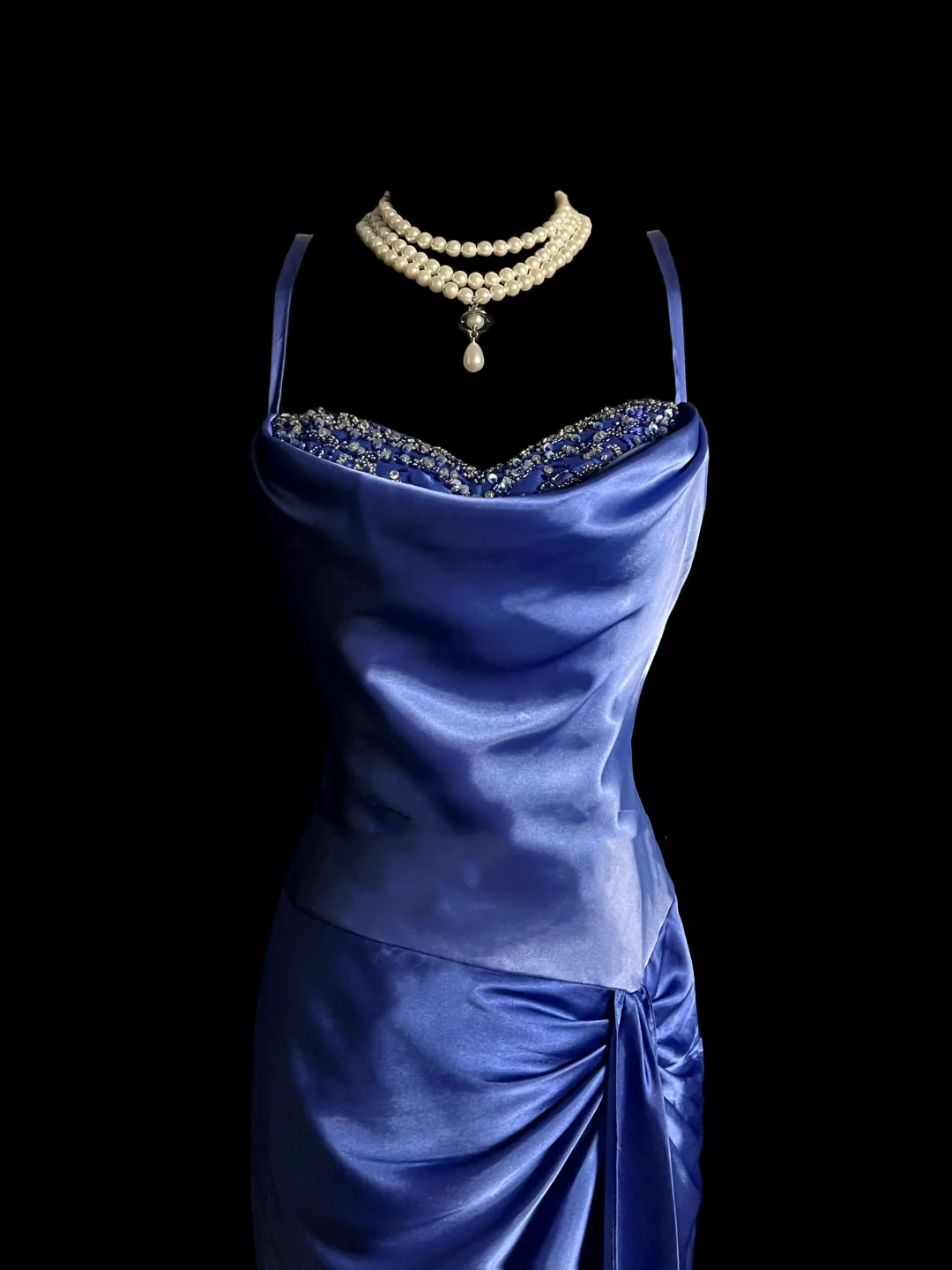 Vintage Mermaid Spaghetti Straps Satin Long Prom Dresses Ruffles Evening Gowns Evening Dress DP938