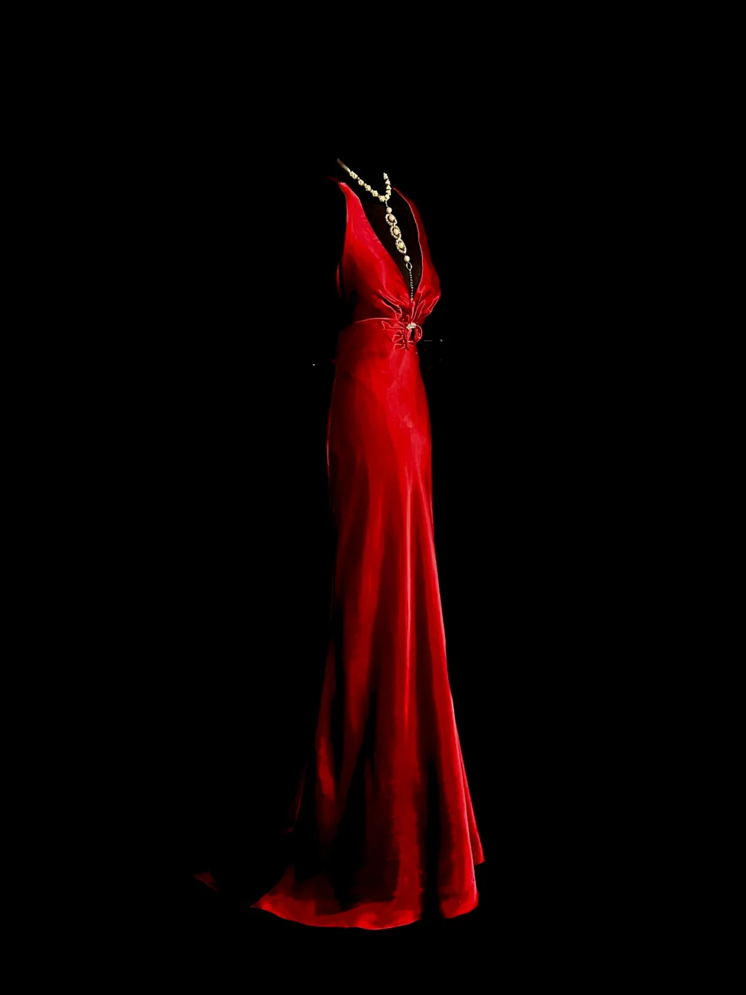 Vintage Mermaid V Neck Sleeveless Satin Long Prom Dresses Ruffles Evening Gowns Evening Dress DP939