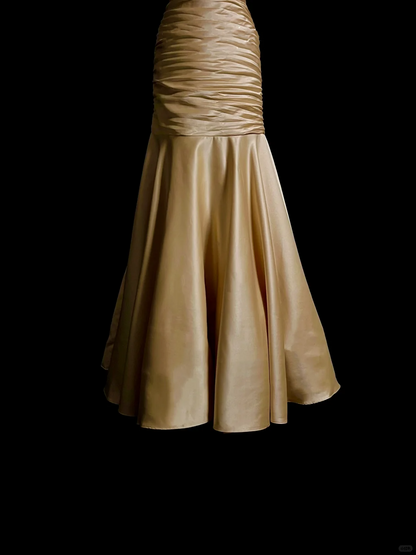 Vintage Mermaid Halter Sleeveless Satin Long Prom Dresses Ruffles Evening Gowns Evening Dress DP940