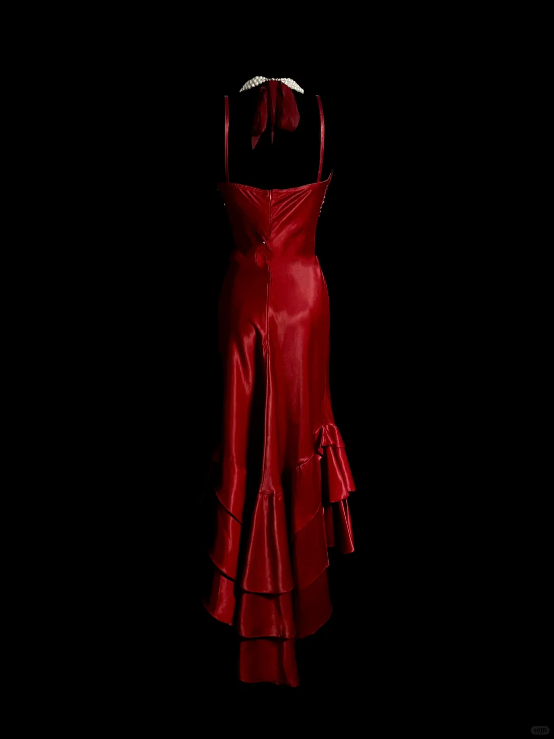 Vintage Mermaid Halter Sleeveless Red Satin Long Prom Dresses Ruffles Evening Gowns Evening Dress DP942