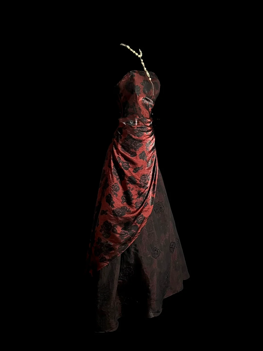 Retro Ball Gown Strapless Burgundy Floral Tulle Long Prom Dresses Evening Gowns Evening Dress DP944