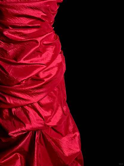 Vintage Mermaid Sweetheart Red Satin Long Prom Dresses Ruffles Evening Gowns Evening Dress DP945