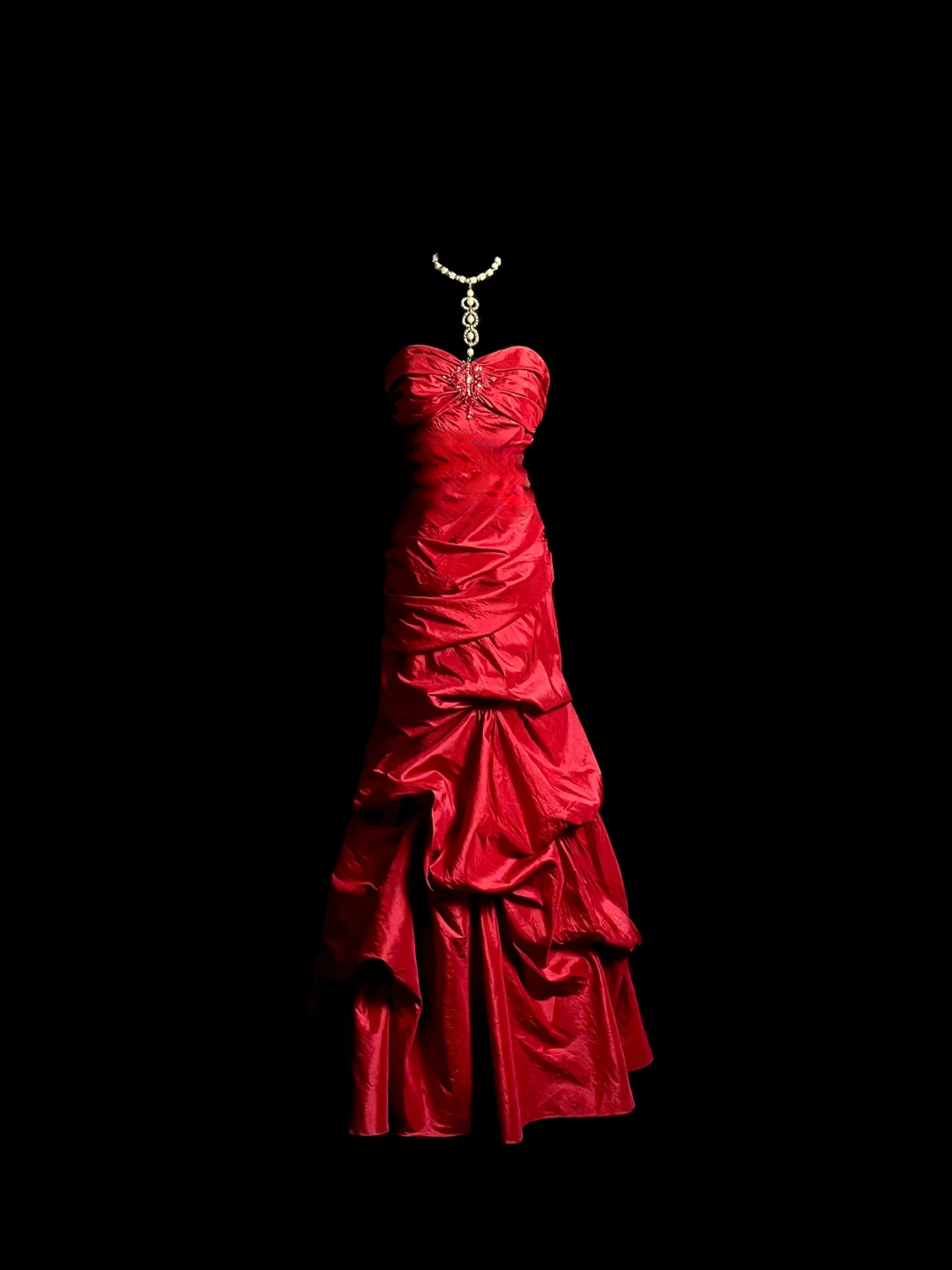 Vintage Mermaid Sweetheart Red Satin Long Prom Dresses Ruffles Evening Gowns Evening Dress DP945