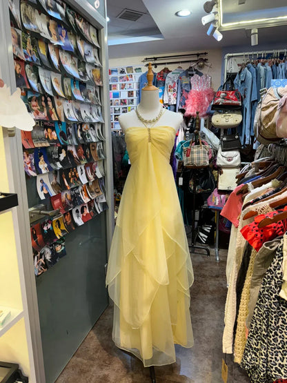 Vintage A line Halter Yellow Long Birthday Dress Party Dress Birthday Outfit DP956