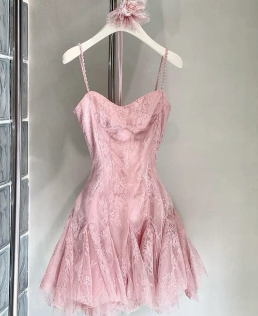 Cute A line Pink Short Summer Birthday Dress Hoco Dress Birthday Outfit 19th Birthday Mini Dresses DP957