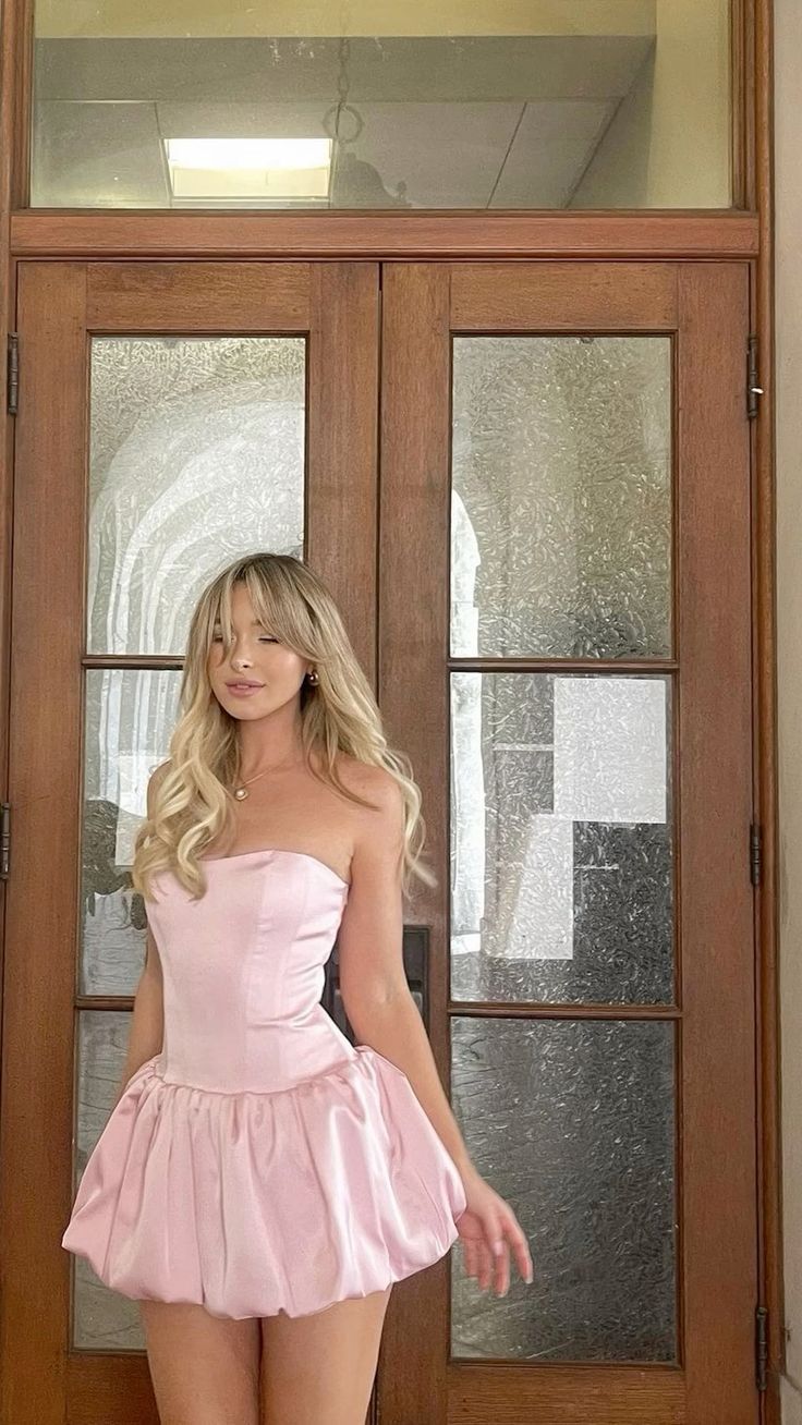 Cute A line Pink Strapless Short Summer Birthday Dress Hoco Dress Birthday Outfit 19th Birthday Mini Party Dresses DP961