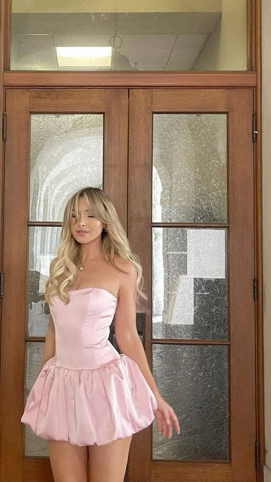 Cute A line Pink Strapless Short Summer Birthday Dress Hoco Dress Birthday Outfit 19th Birthday Mini Party Dresses DP961