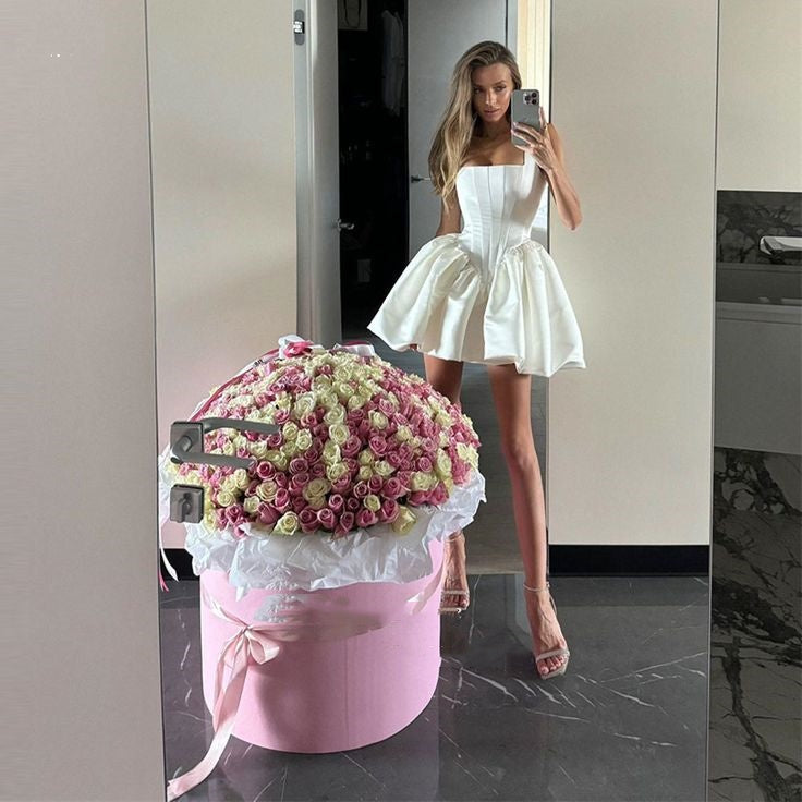 Cute A line White Straps Short Summer Birthday Dress Hoco Dress Birthday Outfit 19th Birthday Mini Party Dresses DP964