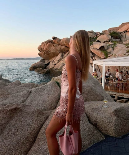 Cute A line Pink Spaghetti Straps Short Summer Birthday Dress Hoco Dress Birthday Outfit 19th Birthday Mini Party Dresses DP965