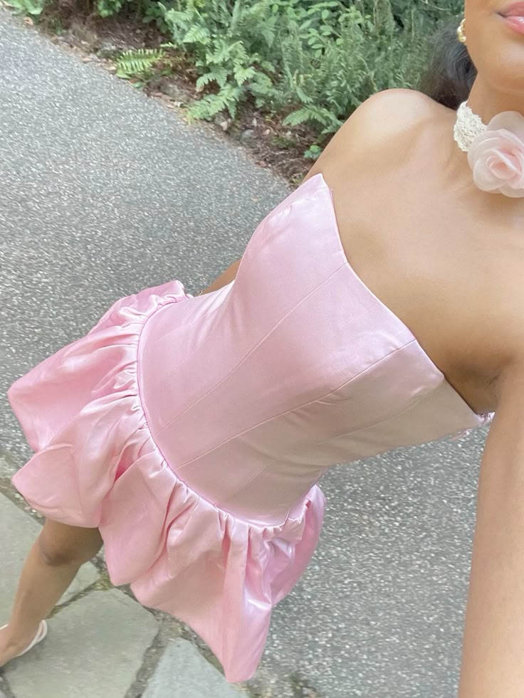 Cute A line Pink Strapless Short Summer Birthday Dress Hoco Dress Birthday Outfit 19th Birthday Mini Party Dresses DP973