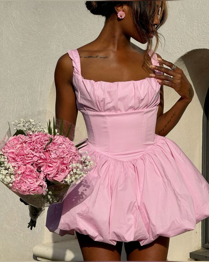 Cute A line Straps Short Summer Pink Birthday Dress Hoco Dress Birthday Outfit 18th Birthday Mini Party Dresses DP994