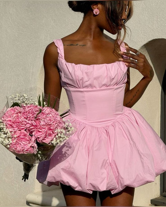 Cute A line Straps Short Summer Pink Birthday Dress Hoco Dress Birthday Outfit 18th Birthday Mini Party Dresses DP994