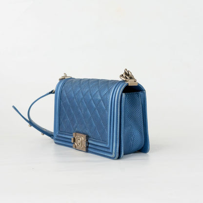 Chanel Blue Perforated Quilted Leather Small Boy Flap Bag