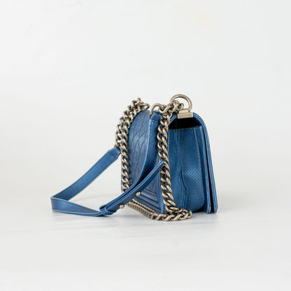 Chanel Blue Perforated Quilted Leather Small Boy Flap Bag