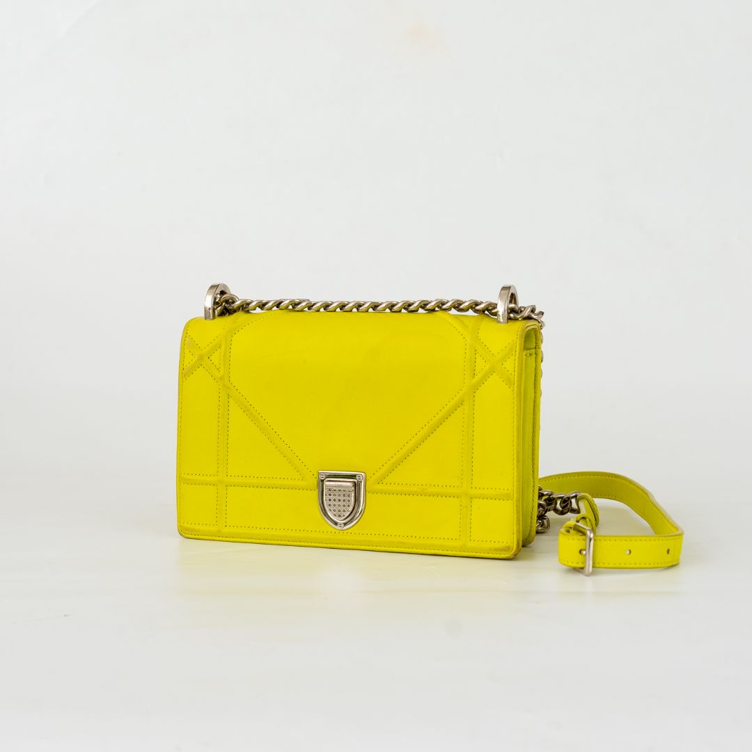 Christian Dior Yellow Leather Diorama Medium Flap Bag