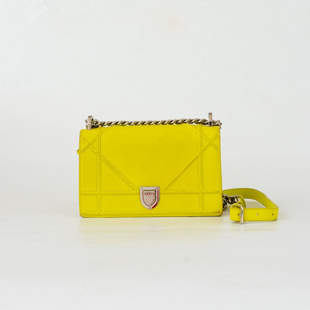 Christian Dior Yellow Leather Diorama Medium Flap Bag