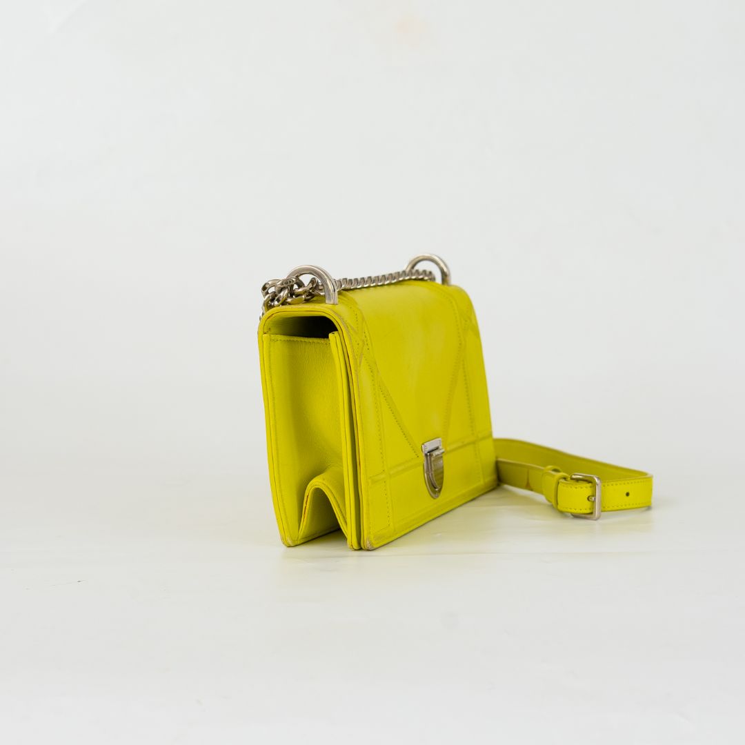 Christian Dior Yellow Leather Diorama Medium Flap Bag