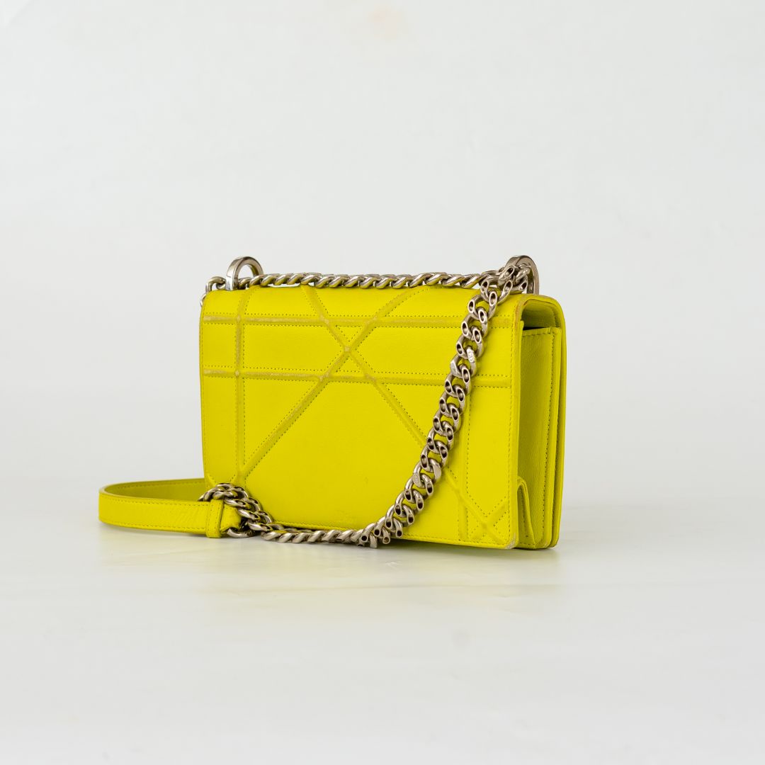 Christian Dior Yellow Leather Diorama Medium Flap Bag