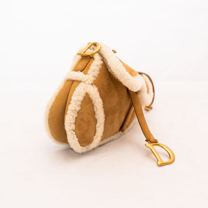 Dior Brown Shearling Suede Saddle Bag