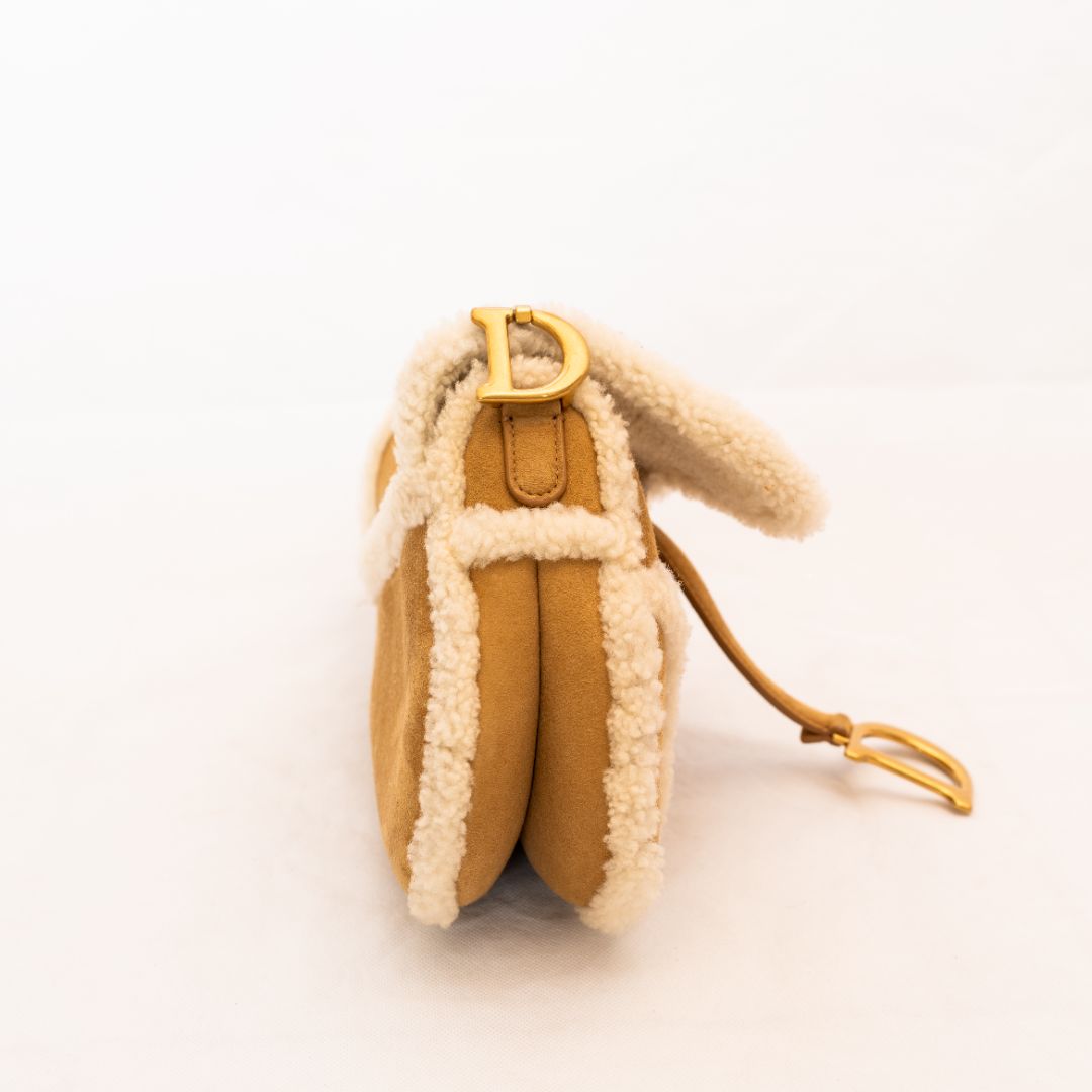 Dior Brown Shearling Suede Saddle Bag
