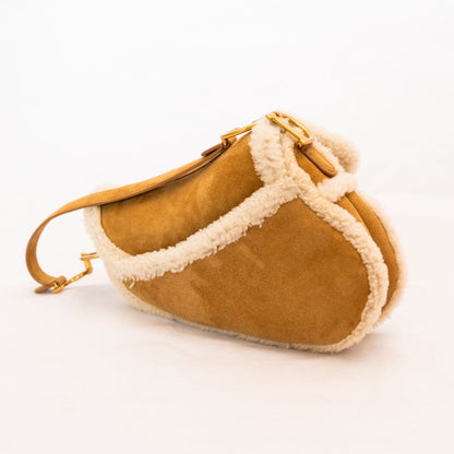 Dior Brown Shearling Suede Saddle Bag