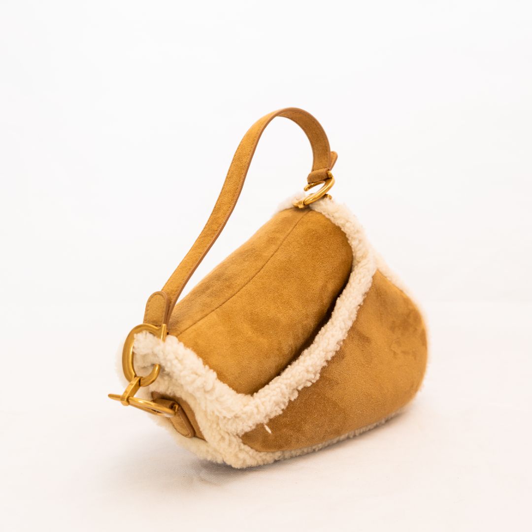Dior Brown Shearling Suede Saddle Bag