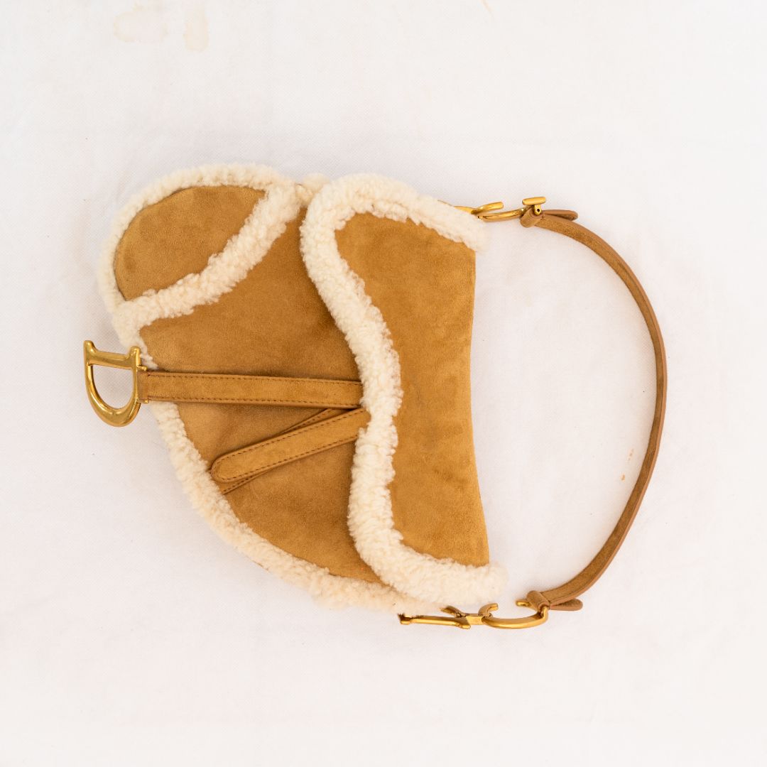 Dior Brown Shearling Suede Saddle Bag