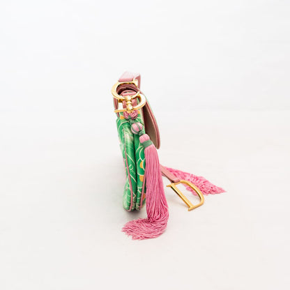 Dior Pink/Green printed satin glazed leather limited edition 0705 saddle bag