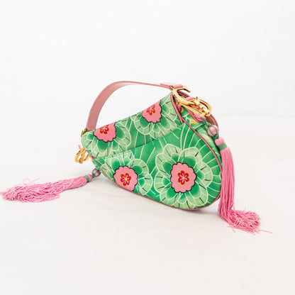 Dior Pink/Green printed satin glazed leather limited edition 0705 saddle bag
