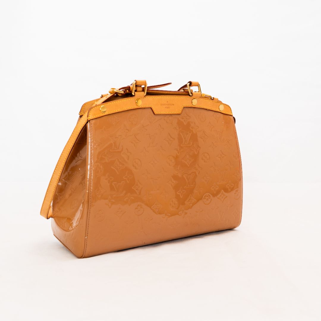 Louis Vuitton Beige Patent Leather GM Brea Bag