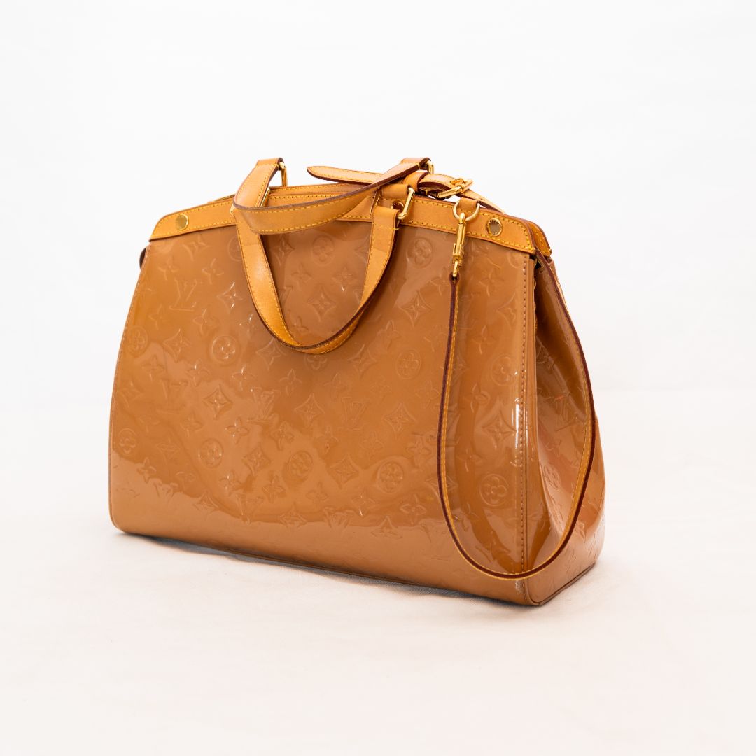 Louis Vuitton Beige Patent Leather GM Brea Bag