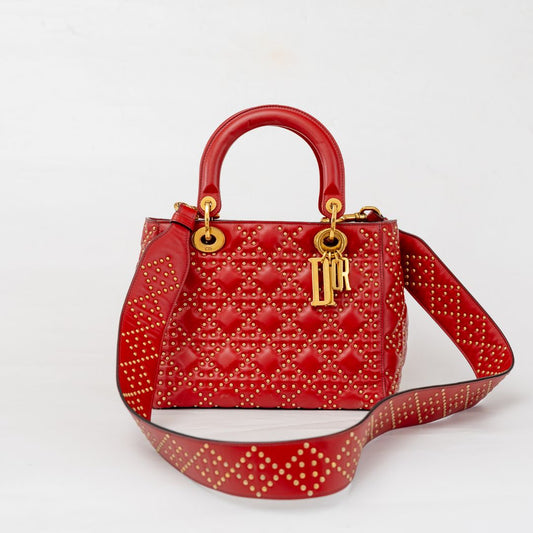 Christian Dior Studded Cannage Lady Red Bag