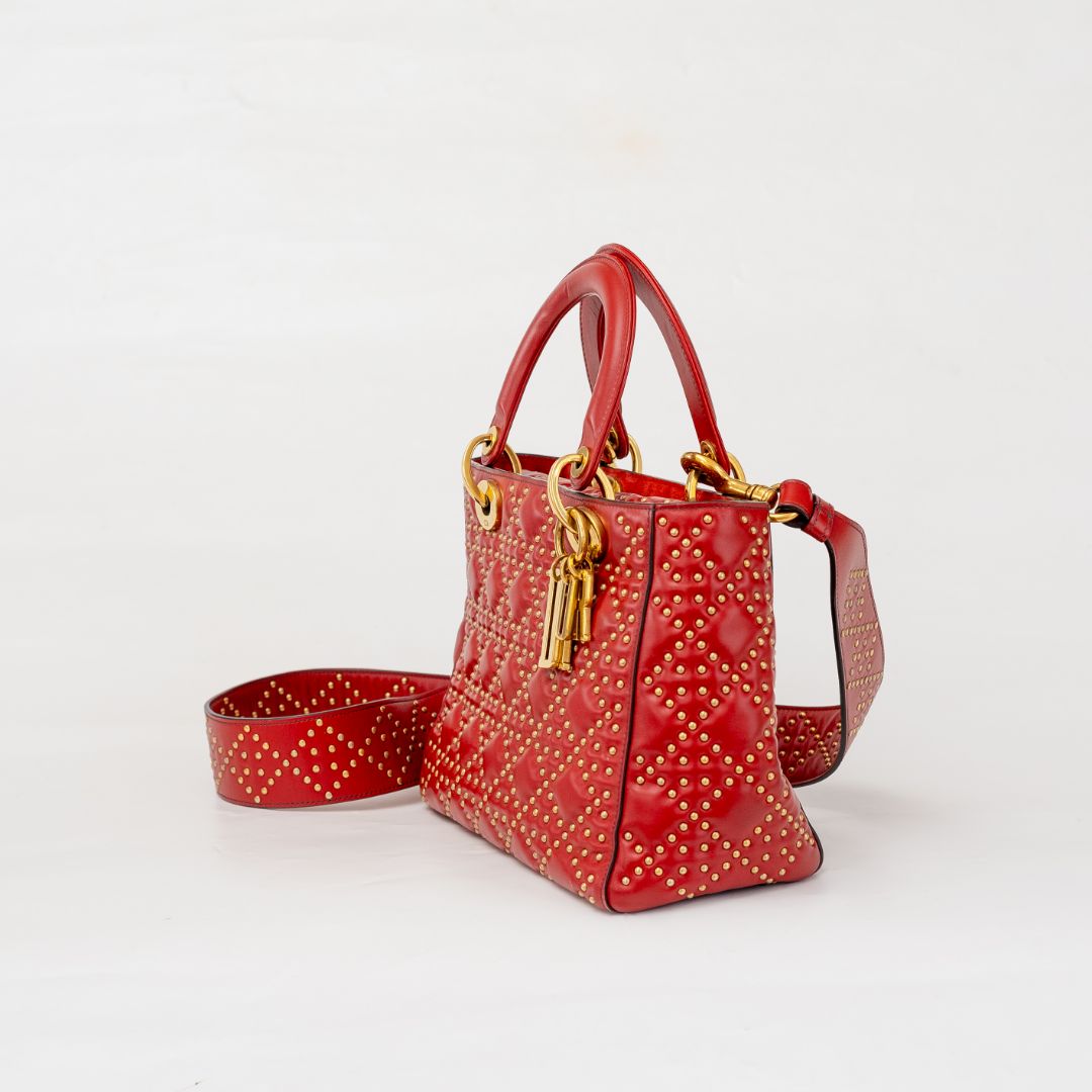 Christian Dior Studded Cannage Lady Red Bag
