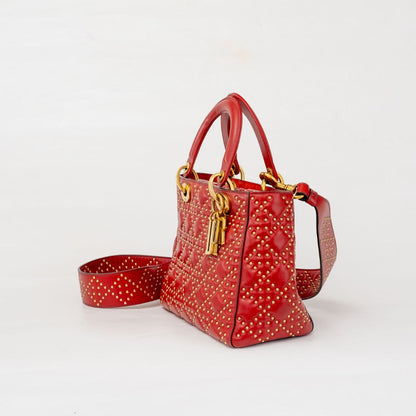 Christian Dior Studded Cannage Lady Red Bag