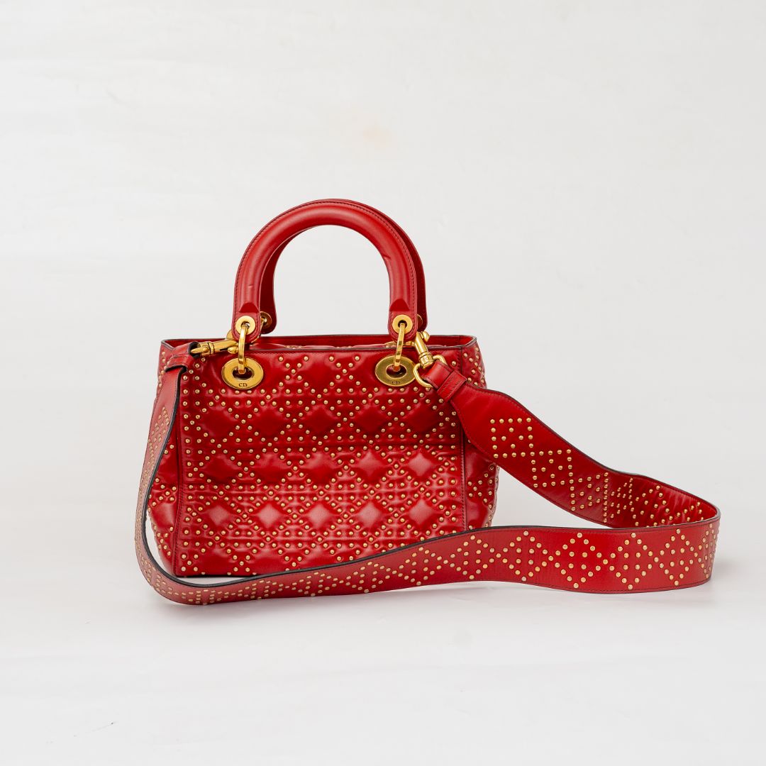 Christian Dior Studded Cannage Lady Red Bag