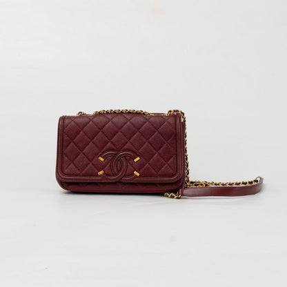Chanel Burgundy CC Filigree Flap Small