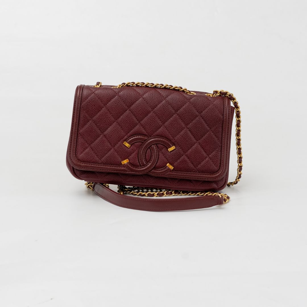 Chanel Burgundy CC Filigree Flap Small