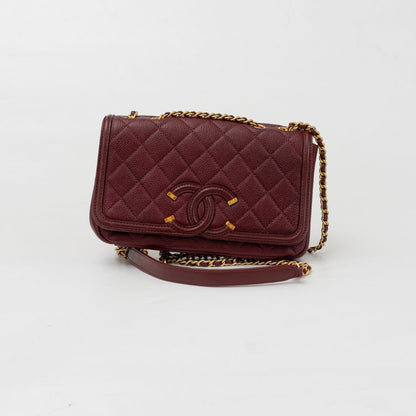 Chanel Burgundy CC Filigree Flap Small