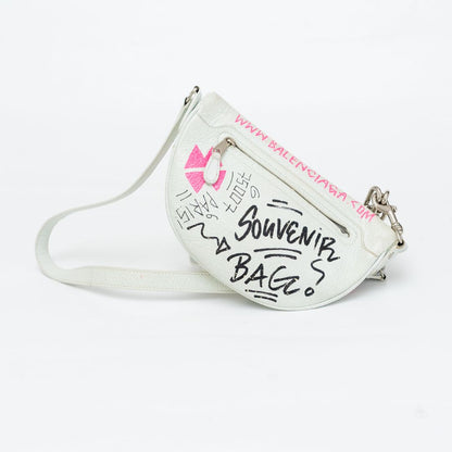 Balenciaga Agneau Graffiti All Over Souveniers Belt Bag White Multicolor