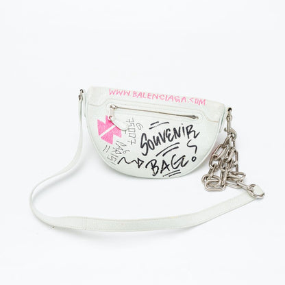 Balenciaga Agneau Graffiti All Over Souveniers Belt Bag White Multicolor