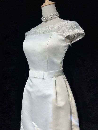 Modest Wedding Dress Sheath Scoop Neck Short Sleeves Summer Lace Wedding Dresses Bride Dress Bridal Gowns DH1440