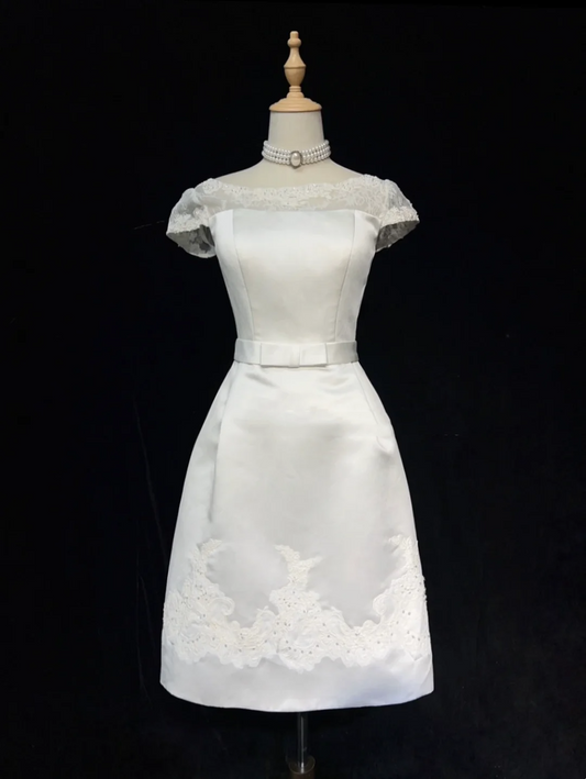 Modest Wedding Dress Sheath Scoop Neck Short Sleeves Summer Lace Wedding Dresses Bride Dress Bridal Gowns DH1440