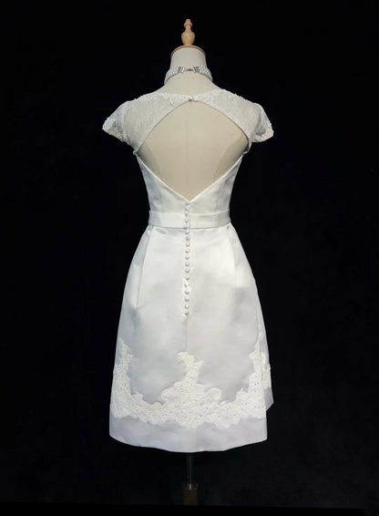 Modest Wedding Dress Sheath Scoop Neck Short Sleeves Summer Lace Wedding Dresses Bride Dress Bridal Gowns DH1440