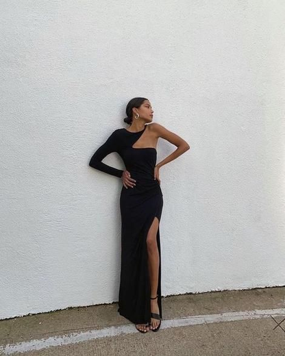 Unique Black Slit Long Prom Dressï¼_exy Evening Dress SH635