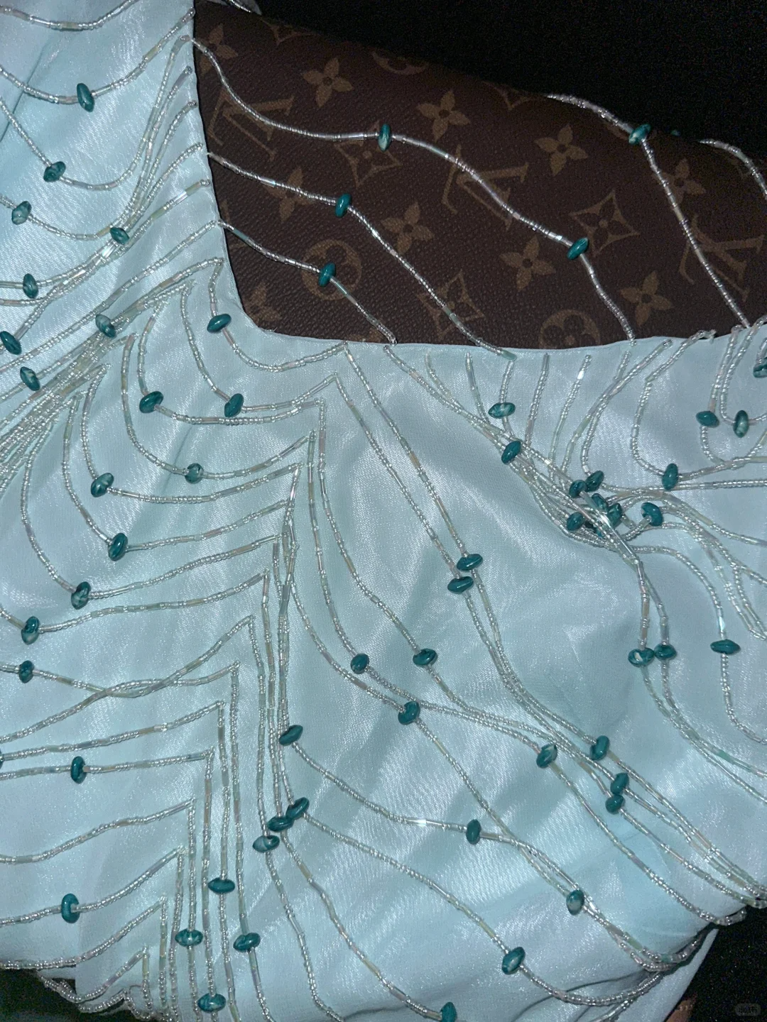 Blue Mermaid V Neck Beaded Chiffon Satin Long Prom Dress Party Dress SH3070