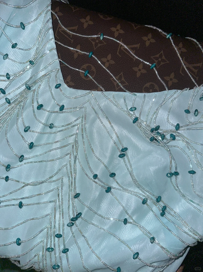 Blue Mermaid V Neck Beaded Chiffon Satin Long Prom Dress Party Dress SH3070